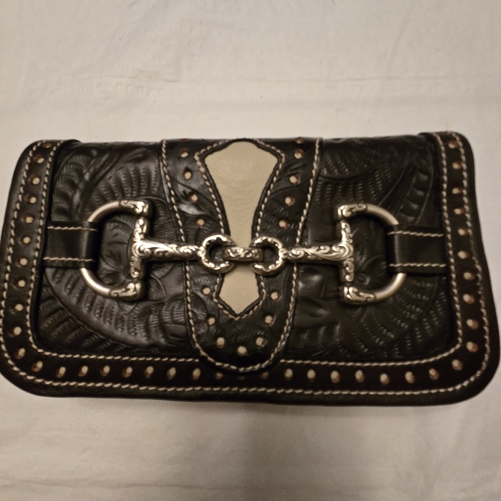 American West tooled leather woman's wallet